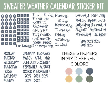 Sweater Weather Calendar Essentials Digital Planner Stickers | GoodNotes, iPad and Android | Dates, Days of the Week, Months