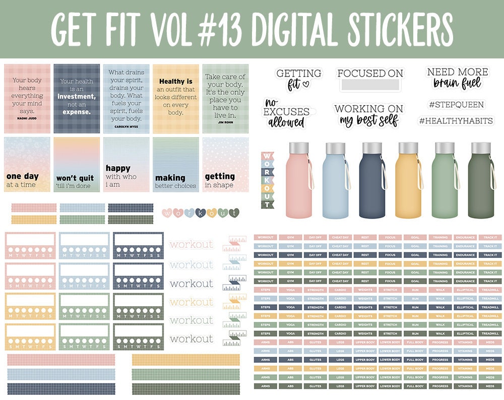Get Fit Vol #13 Digital Stickers | GoodNotes & iPad | Fitness, Health, Self-Care, Workout | Sweater Weather