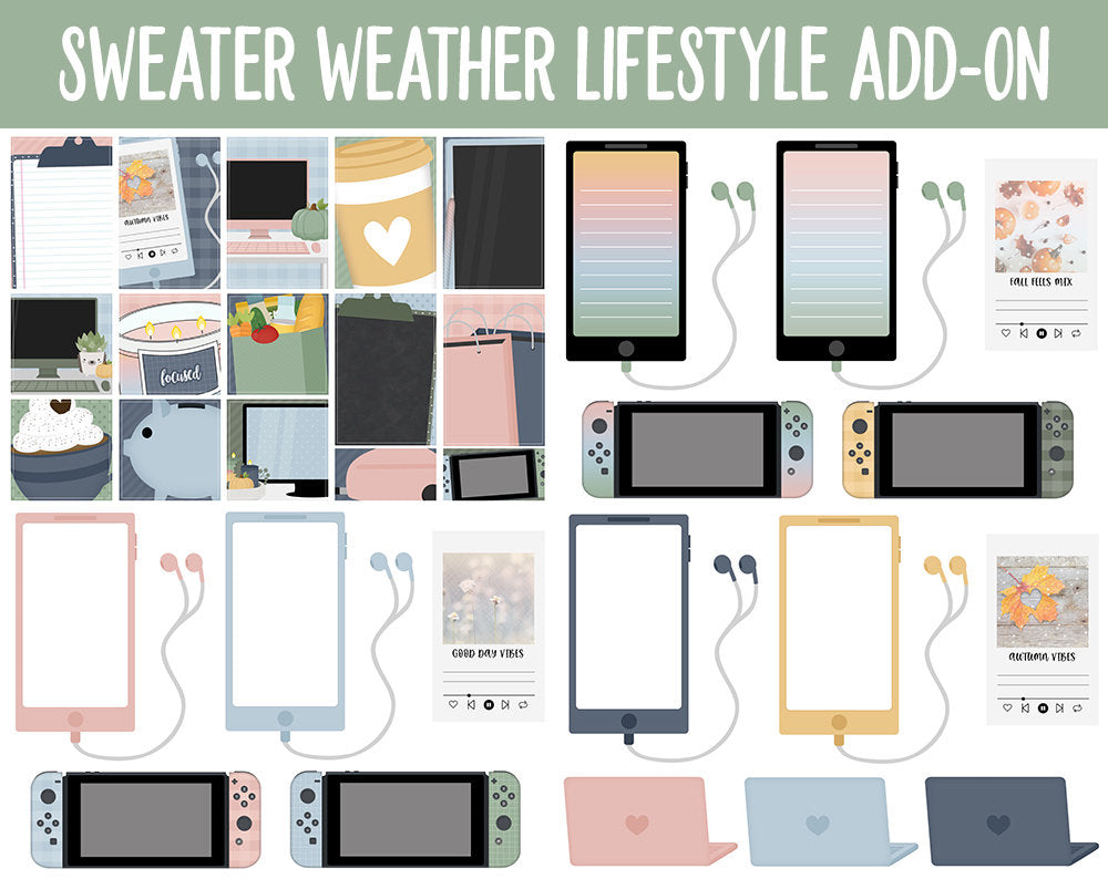 Sweater Weather Lifestyle Add-On Digital Stickers | GoodNotes & iPad | TV, Playlist, Travel, Reading, Work, Groceries