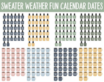 Sweater Weather Fun Calendar Date Digital Stickers | GoodNotes, iPad and Android