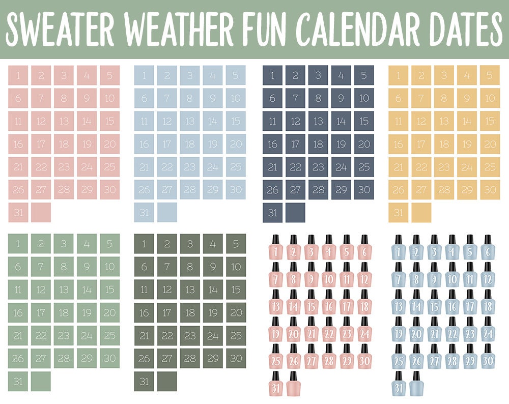 Sweater Weather Fun Calendar Date Digital Stickers | GoodNotes, iPad and Android