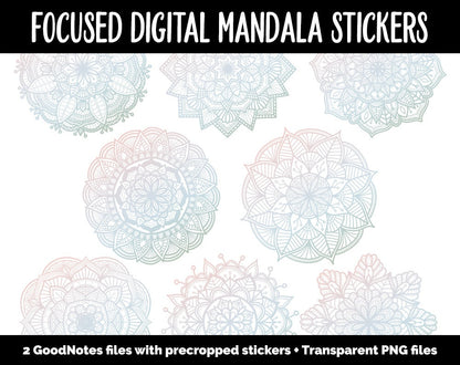 Focused Mandala Digital Planner Stickers | GoodNotes, iPad and Android | Gradient, Ombre, Coloring