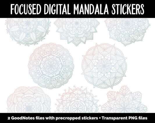 Focused Mandala Digital Planner Stickers | GoodNotes, iPad and Android | Gradient, Ombre, Coloring