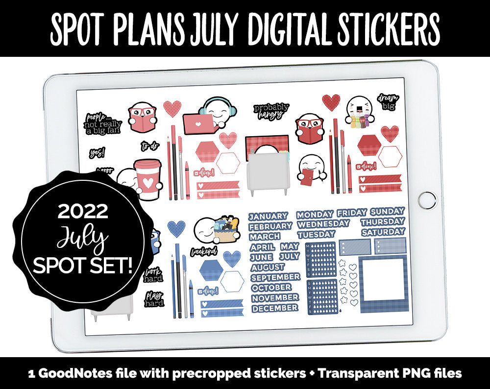 Spot Plans July Digital Stickers | GoodNotes, iPad and Android | Sassy, Summer, Adulting, Planning, Funny