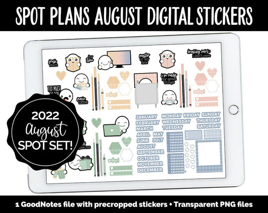 Spot Plans August Digital Stickers | GoodNotes, iPad and Android | Sassy, Boho, Adulting, Planning, Funny