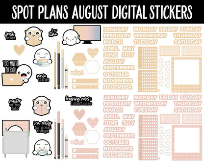 Spot Plans August Digital Stickers | GoodNotes, iPad and Android | Sassy, Boho, Adulting, Planning, Funny