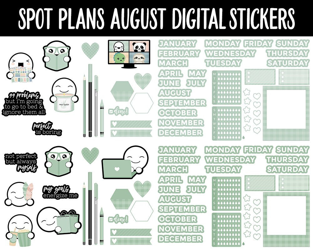 Spot Plans August Digital Stickers | GoodNotes, iPad and Android | Sassy, Boho, Adulting, Planning, Funny
