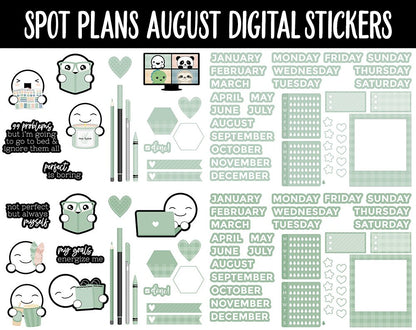 Spot Plans August Digital Stickers | GoodNotes, iPad and Android | Sassy, Boho, Adulting, Planning, Funny
