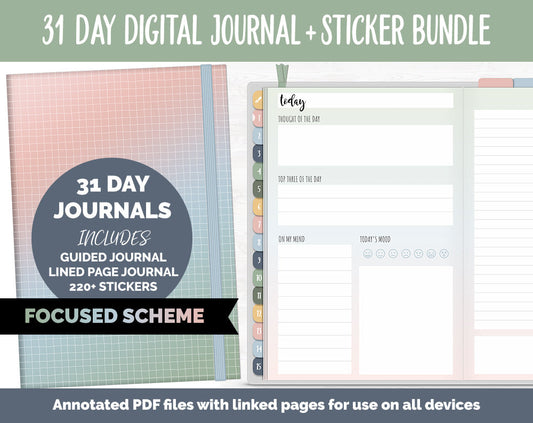 31 Day Digital Journal + Sticker Bundle | Focused Theme