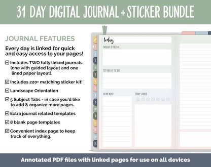 31 Day Digital Journal + Sticker Bundle | Focused Theme