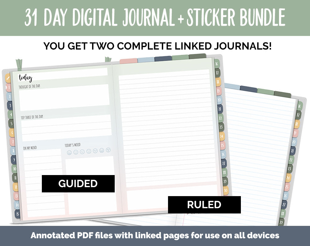 31 Day Digital Journal + Sticker Bundle | Focused Theme
