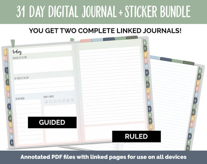 31 Day Digital Journal + Sticker Bundle | Focused Theme