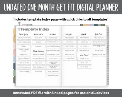 NEW! Undated Get Fit One Month Digital Planner | Focused Theme - Best Health Edition | GoodNotes, iPad & Android | Fitness, Self-Care