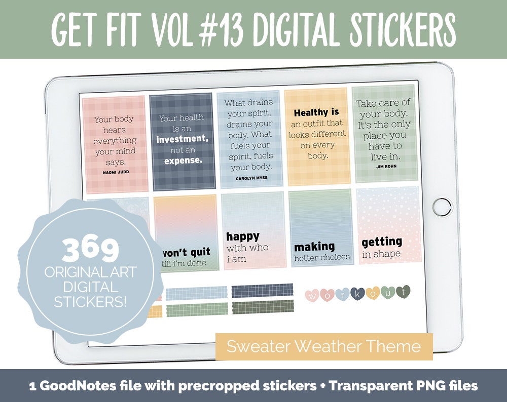 Get Fit Vol #13 Digital Stickers | GoodNotes & iPad | Fitness, Health, Self-Care, Workout | Sweater Weather