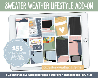 Sweater Weather Lifestyle Add-On Digital Stickers | GoodNotes & iPad | TV, Playlist, Travel, Reading, Work, Groceries
