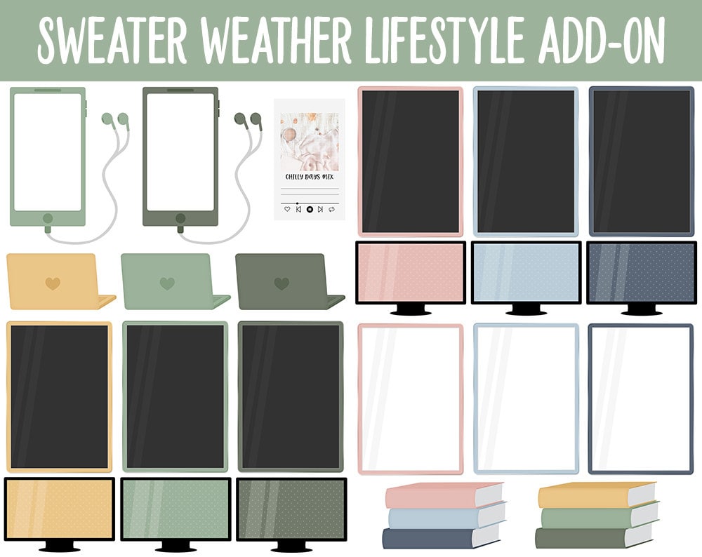 Sweater Weather Lifestyle Add-On Digital Stickers | GoodNotes & iPad | TV, Playlist, Travel, Reading, Work, Groceries