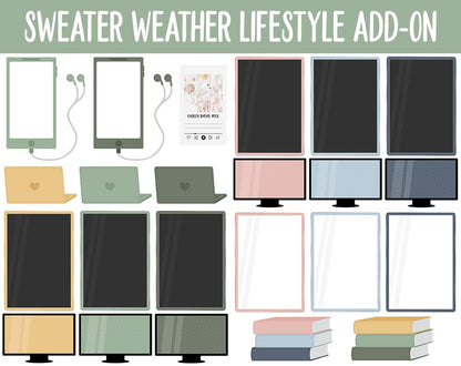 Sweater Weather Lifestyle Add-On Digital Stickers | GoodNotes & iPad | TV, Playlist, Travel, Reading, Work, Groceries