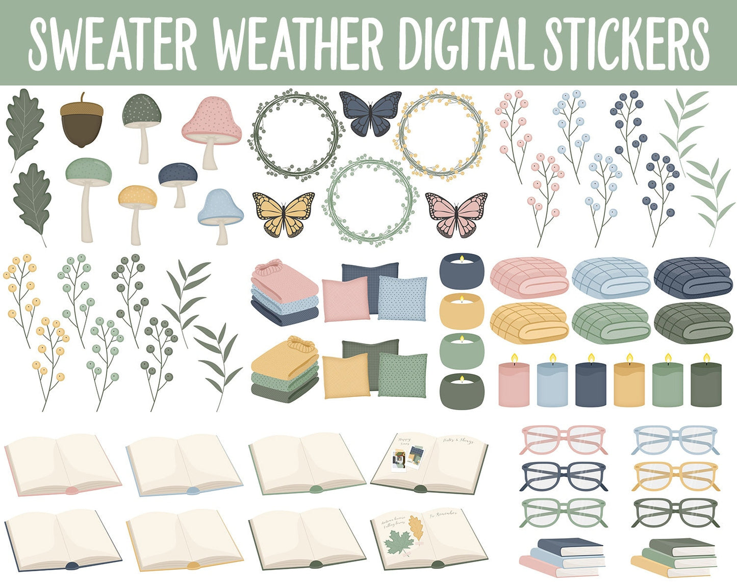 Sweater Weather Digital Sticker Mega Bundle | GoodNotes & iPad | September, Fall, Autumn, Papers, Work, Planner Girls, Adulting, Tasks