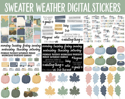 Sweater Weather Digital Sticker Mega Bundle | GoodNotes & iPad | September, Fall, Autumn, Papers, Work, Planner Girls, Adulting, Tasks