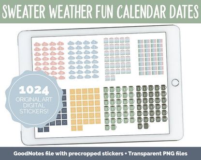 Sweater Weather Fun Calendar Date Digital Stickers | GoodNotes, iPad and Android