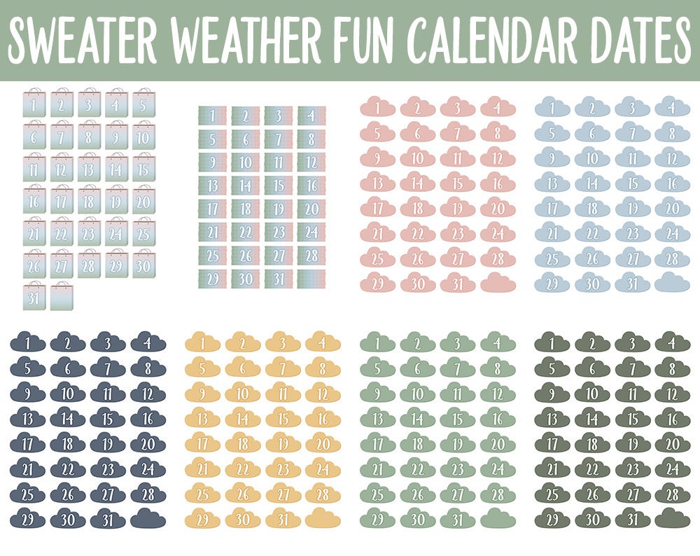 Sweater Weather Fun Calendar Date Digital Stickers | GoodNotes, iPad and Android