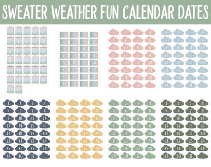Sweater Weather Fun Calendar Date Digital Stickers | GoodNotes, iPad and Android