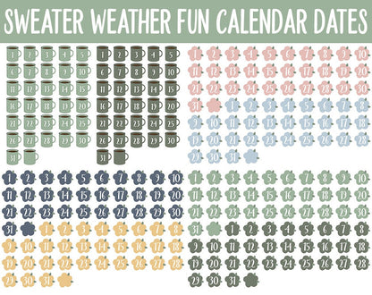 Sweater Weather Fun Calendar Date Digital Stickers | GoodNotes, iPad and Android