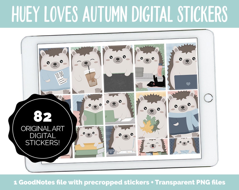 Huey the Hedgehog Loves Autumn Digital Planner Stickers | GoodNotes, iPad and Android | Fall, Cleaning, Work, Tasks, Activities, Planning