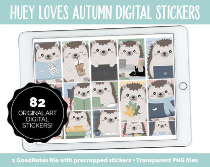 Huey the Hedgehog Loves Autumn Digital Planner Stickers | GoodNotes, iPad and Android | Fall, Cleaning, Work, Tasks, Activities, Planning