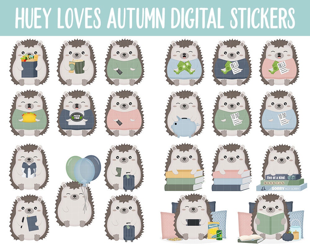 Huey the Hedgehog Loves Autumn Digital Planner Stickers | GoodNotes, iPad and Android | Fall, Cleaning, Work, Tasks, Activities, Planning