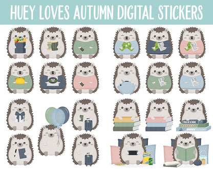 Huey the Hedgehog Loves Autumn Digital Planner Stickers | GoodNotes, iPad and Android | Fall, Cleaning, Work, Tasks, Activities, Planning