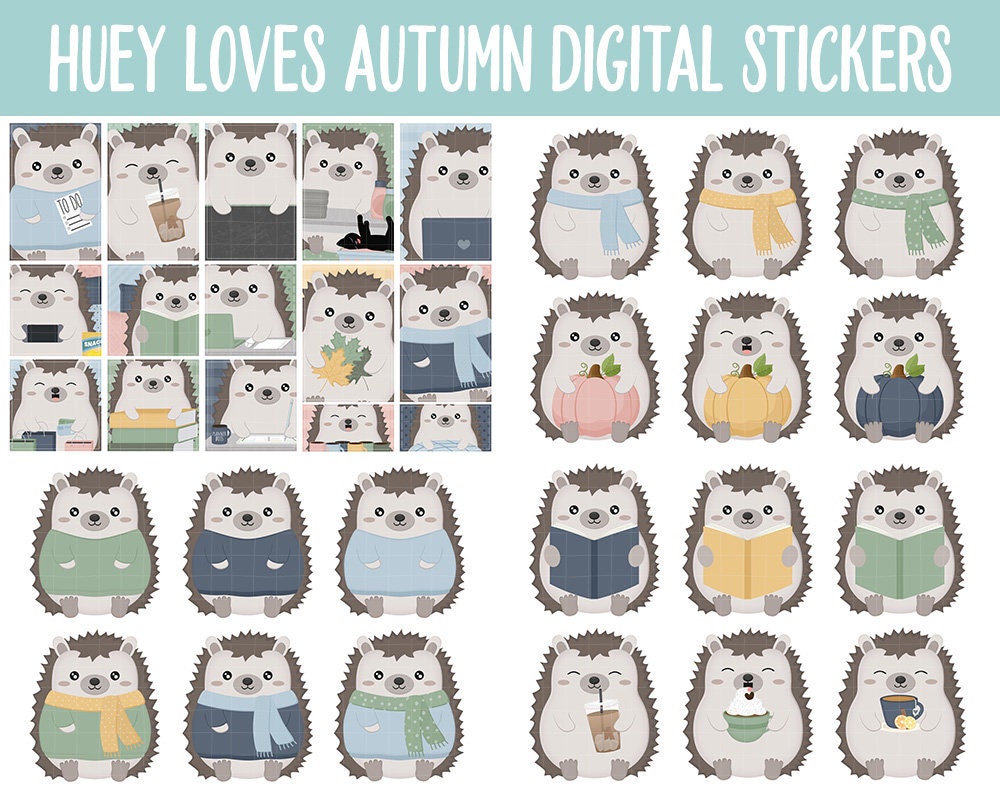 Huey the Hedgehog Loves Autumn Digital Planner Stickers | GoodNotes, iPad and Android | Fall, Cleaning, Work, Tasks, Activities, Planning