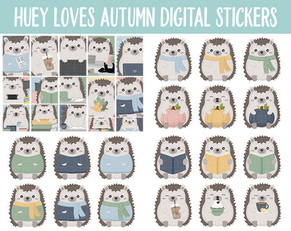 Huey the Hedgehog Loves Autumn Digital Planner Stickers | GoodNotes, iPad and Android | Fall, Cleaning, Work, Tasks, Activities, Planning