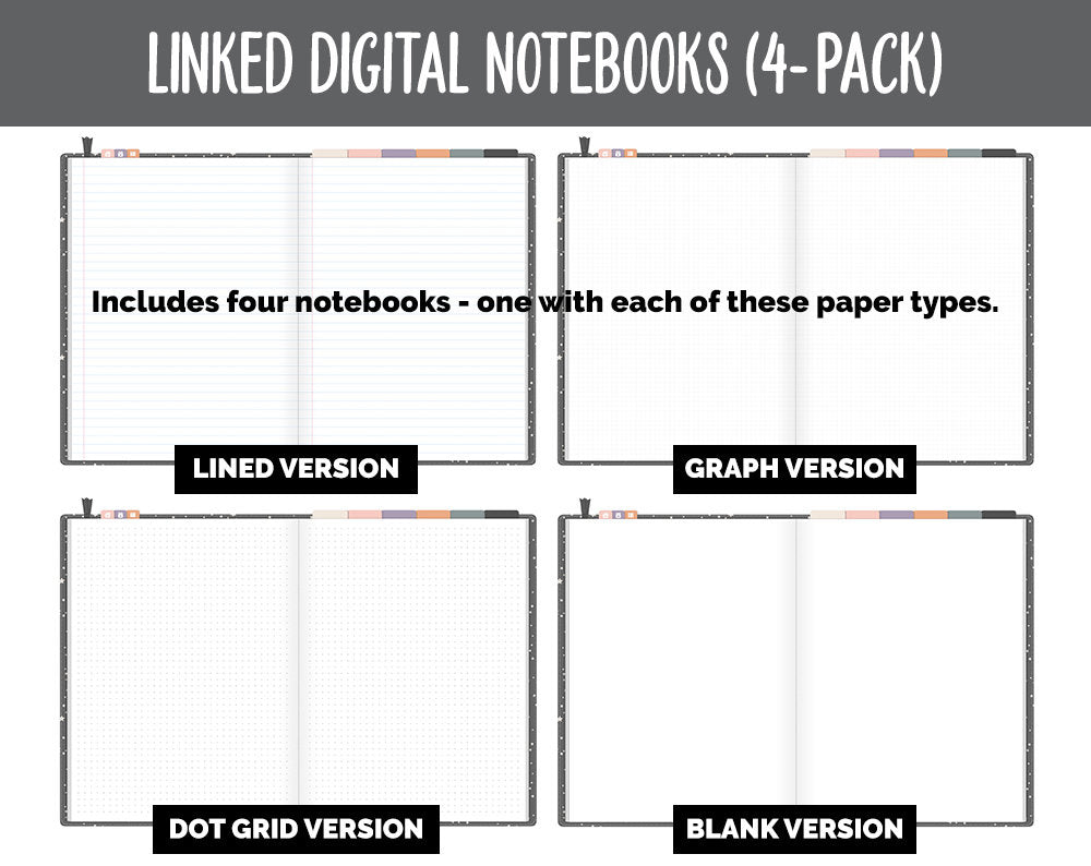 Linked Digital Notebooks 4- Pack | Moonbeam Theme | GoodNotes, iPad & Android
