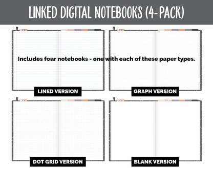 Linked Digital Notebooks 4- Pack | Moonbeam Theme | GoodNotes, iPad & Android