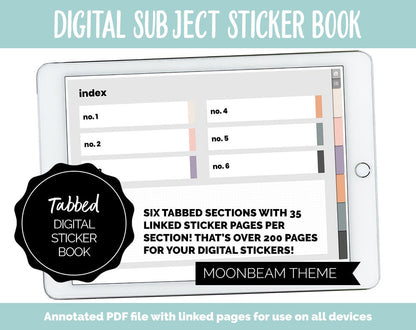 Blank Subject Digital Sticker Books | Moonbeam Theme | Goodnotes, iPad & Android