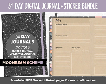 31 Day Digital Journal + Sticker Bundle | Moonbeam Theme