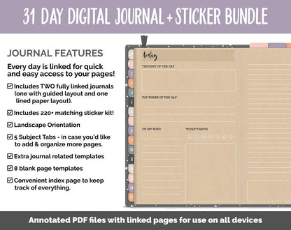31 Day Digital Journal + Sticker Bundle | Moonbeam Theme