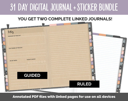 31 Day Digital Journal + Sticker Bundle | Moonbeam Theme