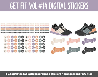 Get Fit Vol #14 Digital Stickers | GoodNotes & iPad | Fitness, Health, Self-Care, Workout | Cozy Cat