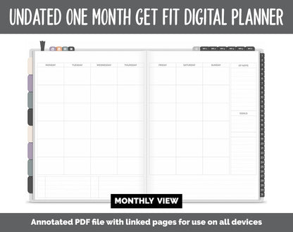NEW! Undated Get Fit One Month Digital Planner | Moonbeam Theme - Best Health Edition | GoodNotes, iPad & Android | Fitness, Self-Care