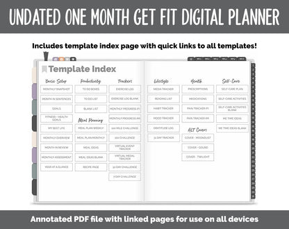 NEW! Undated Get Fit One Month Digital Planner | Moonbeam Theme - Best Health Edition | GoodNotes, iPad & Android | Fitness, Self-Care