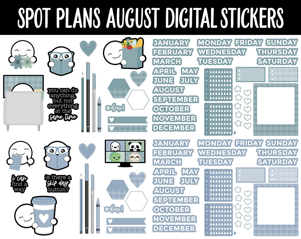 Spot Plans August Digital Stickers | GoodNotes, iPad and Android | Sassy, Boho, Adulting, Planning, Funny