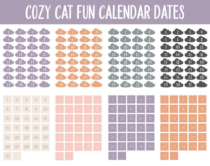 Cozy Cat Fun Calendar Date Digital Stickers | GoodNotes, iPad and Android