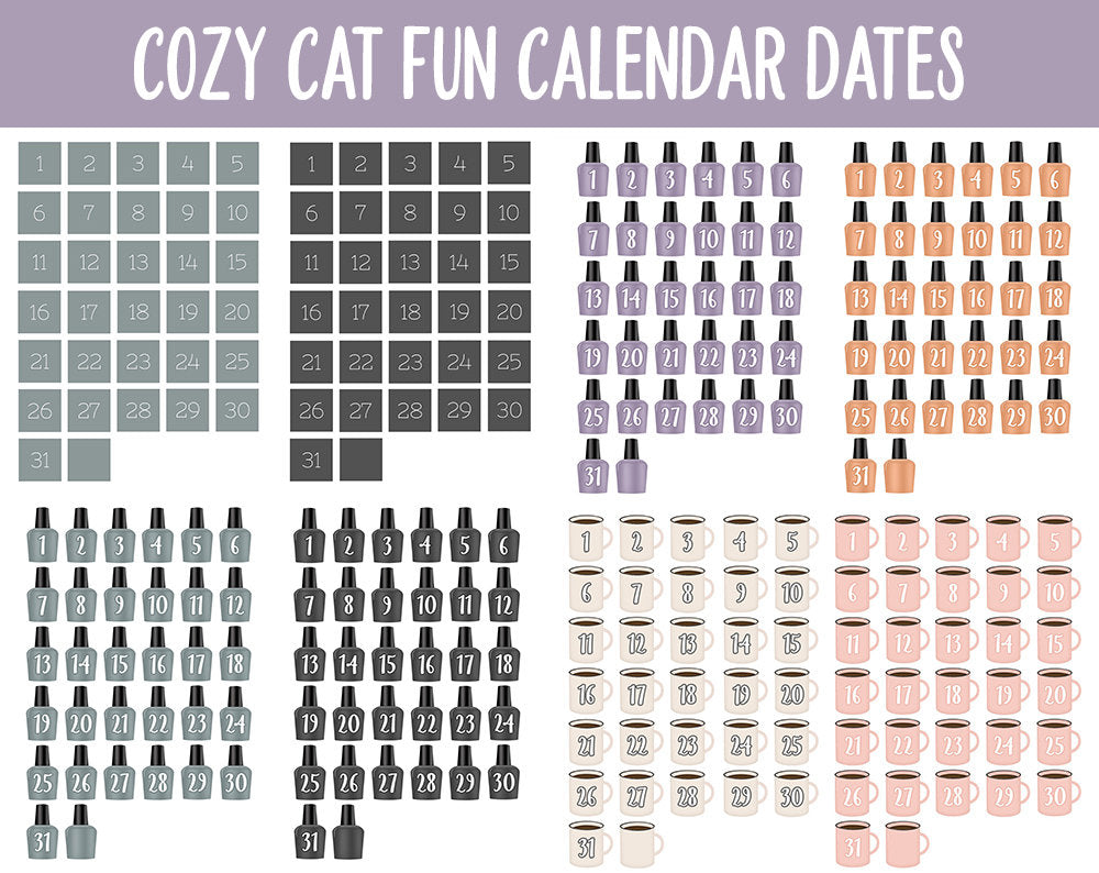 Cozy Cat Fun Calendar Date Digital Stickers | GoodNotes, iPad and Android