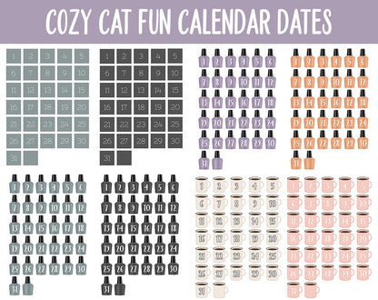 Cozy Cat Fun Calendar Date Digital Stickers | GoodNotes, iPad and Android