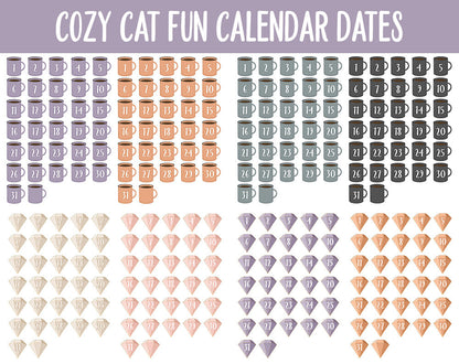 Cozy Cat Fun Calendar Date Digital Stickers | GoodNotes, iPad and Android