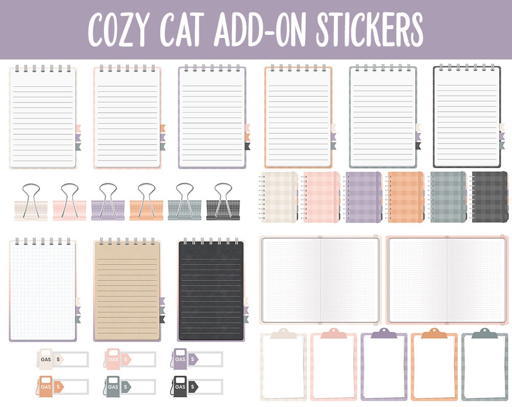 Cozy Cat Add-On Digital Stickers | GoodNotes & iPad | Trackers, Budget, Fitness, Health, Habits