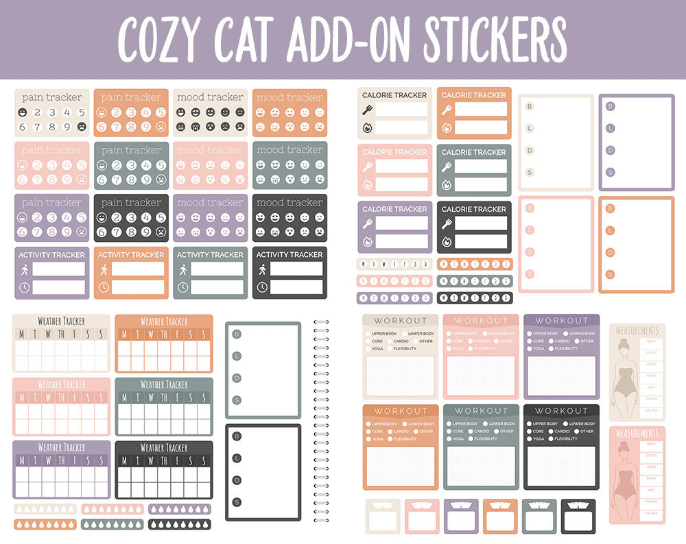 Cozy Cat Add-On Digital Stickers | GoodNotes & iPad | Trackers, Budget, Fitness, Health, Habits