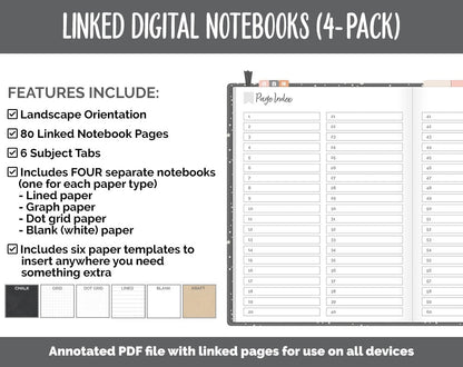 Linked Digital Notebooks 4- Pack | Moonbeam Theme | GoodNotes, iPad & Android